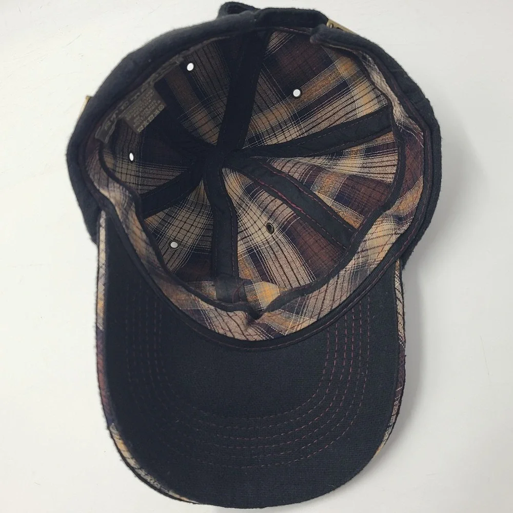 Stetson Hat Strapback Black Wool Blend Metal Logo Plaid Casual Baseball Cap Men - Picture 11 of 13